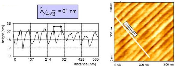 AFM-Aufnahme mit Schnittprofil einer
Polarisationsgradienten-Linienstruktur